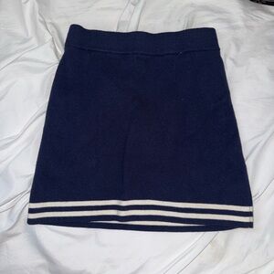 Navy Blue Knit Skirt with White Stripes